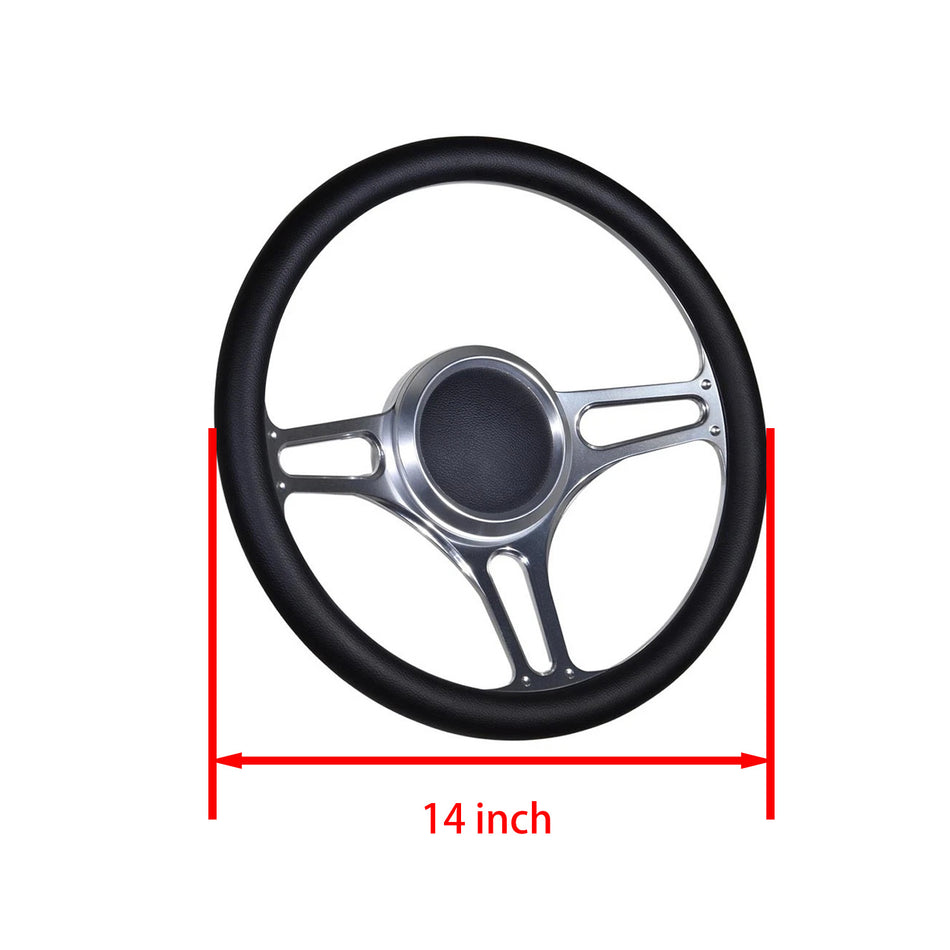 Flashpower 14'' Marine Boat Steering Wheel Satin Troika style with Black Half Wrap and 3/4'' Tapered Keyway Adapter Compatible with Boats