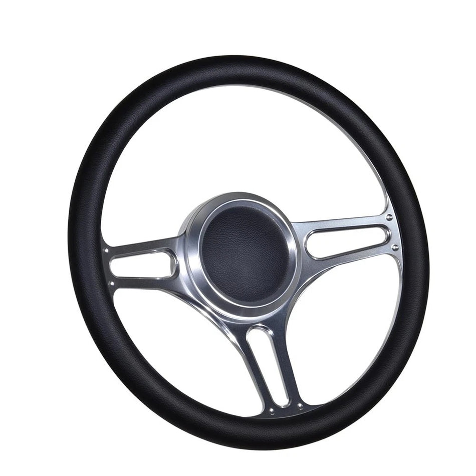 Flashpower 14'' Marine Boat Steering Wheel Satin Troika style with Black Half Wrap and 3/4'' Tapered Keyway Adapter Compatible with Boats