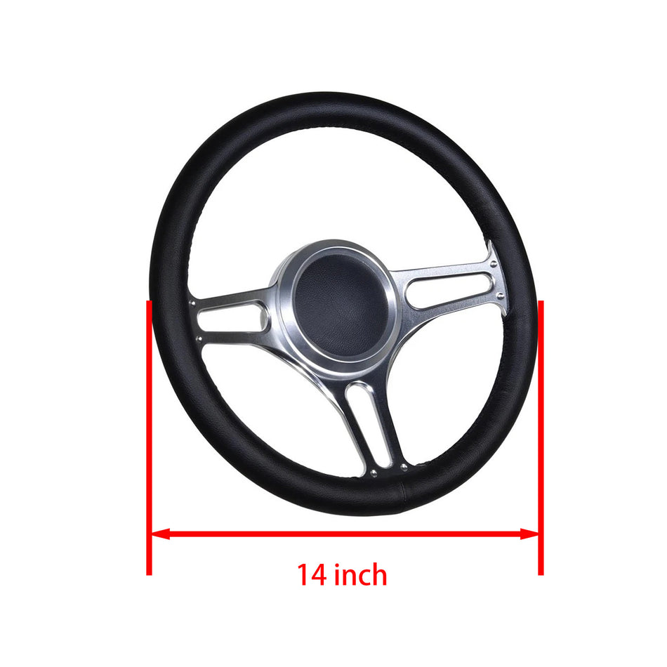 Flashpower 14'' Marine Boat Steering Wheel Satin Troika style with Black Full Wrap and 3/4'' Tapered Keyway Adapter Compatible with Boats
