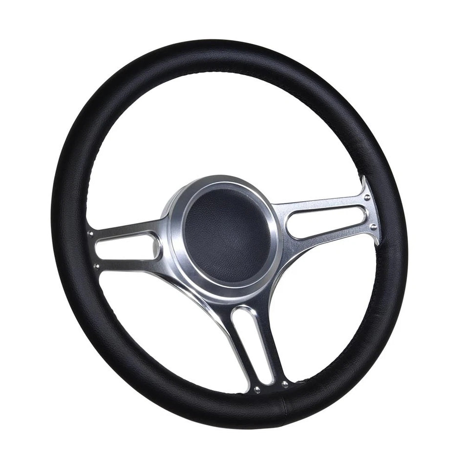 Flashpower 14'' Marine Boat Steering Wheel Satin Troika style with Black Full Wrap and 3/4'' Tapered Keyway Adapter Compatible with Boats