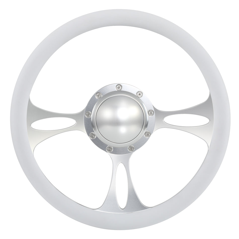 14'' Billet 9 Bolt Vectr Steering Wheels Half Wrap Bronco F150 Mercury Capri Lincoln w/ Horn Satin