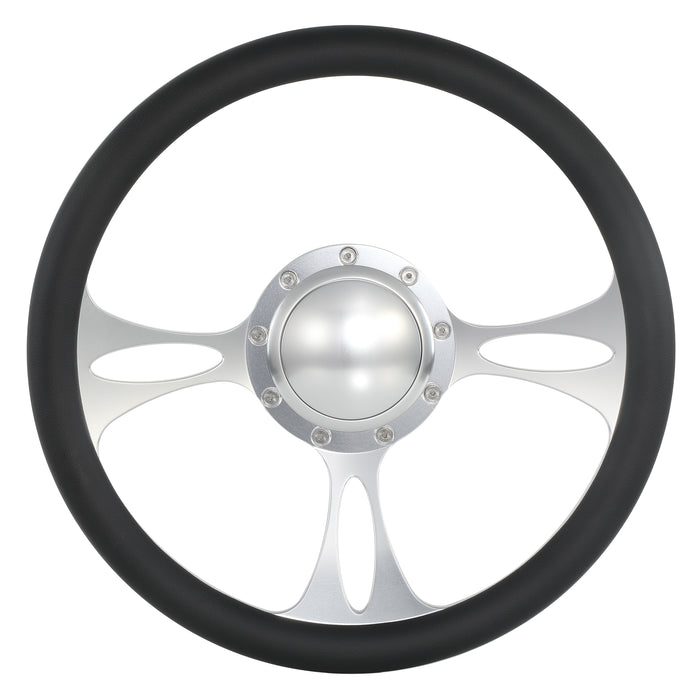 14'' Billet 9-Bolt Vectr Lenkräder, halbseitig ummantelt, für Bronco, F150, Mercury, Capri und Lincoln, mit Hupe, satiniert