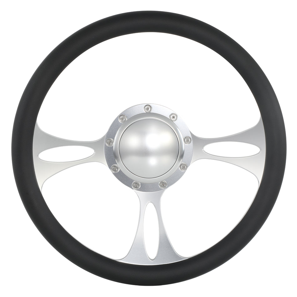14'' Billet 9 Bolt Vectr Steering Wheels Half Wrap Bronco F150 Mercury Capri Lincoln w/ Horn Satin