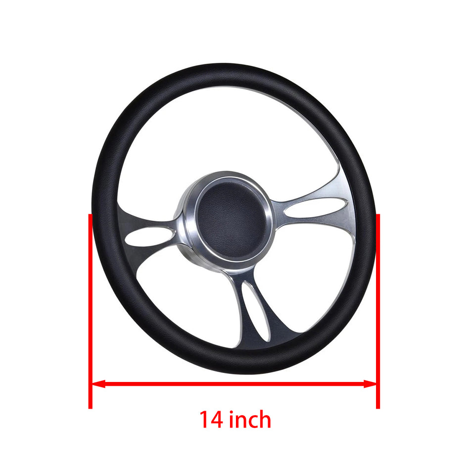 Flashpower 14'' Marine Boat Steering Wheel Satin Vectra style with Black Half Wrap and 3/4'' Tapered Keyway Adapter Compatible with Boats