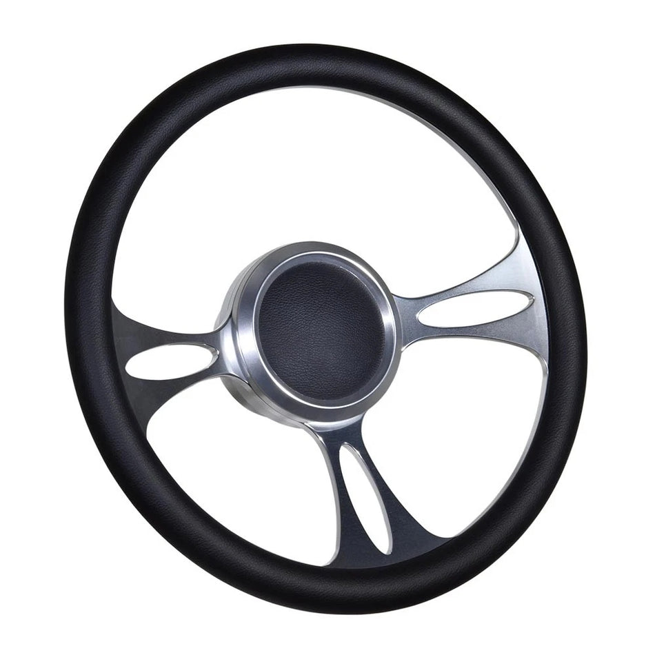 Flashpower 14'' Marine Boat Steering Wheel Satin Vectra style with Black Half Wrap and 3/4'' Tapered Keyway Adapter Compatible with Boats
