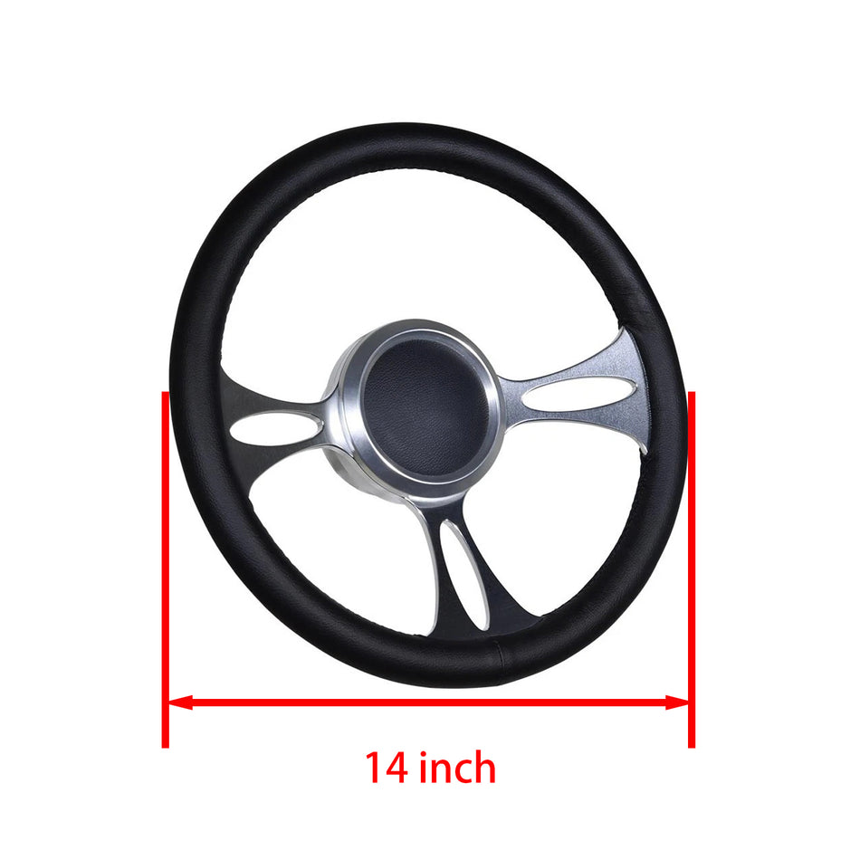 Flashpower 14'' Marine Boat Steering Wheel Satin Vectra style with Black Full Wrap and 3/4'' Tapered Keyway Adapter Compatible with Boats
