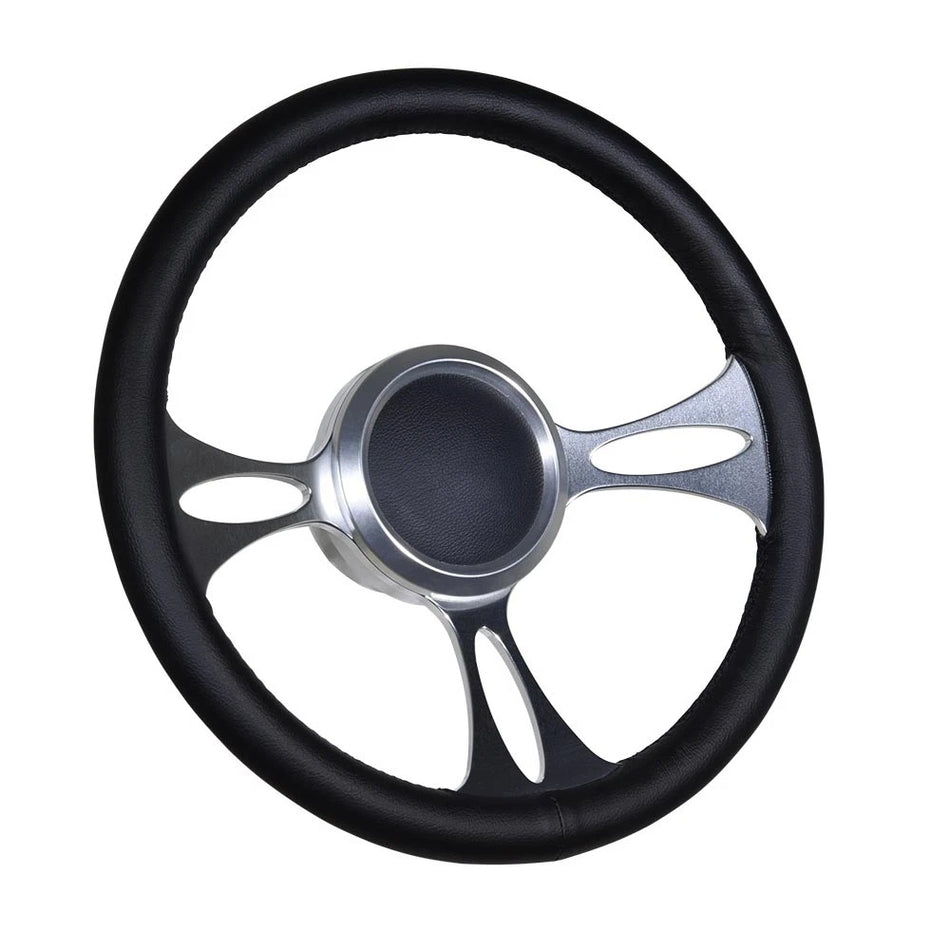 Flashpower 14'' Marine Boat Steering Wheel Satin Vectra style with Black Full Wrap and 3/4'' Tapered Keyway Adapter Compatible with Boats