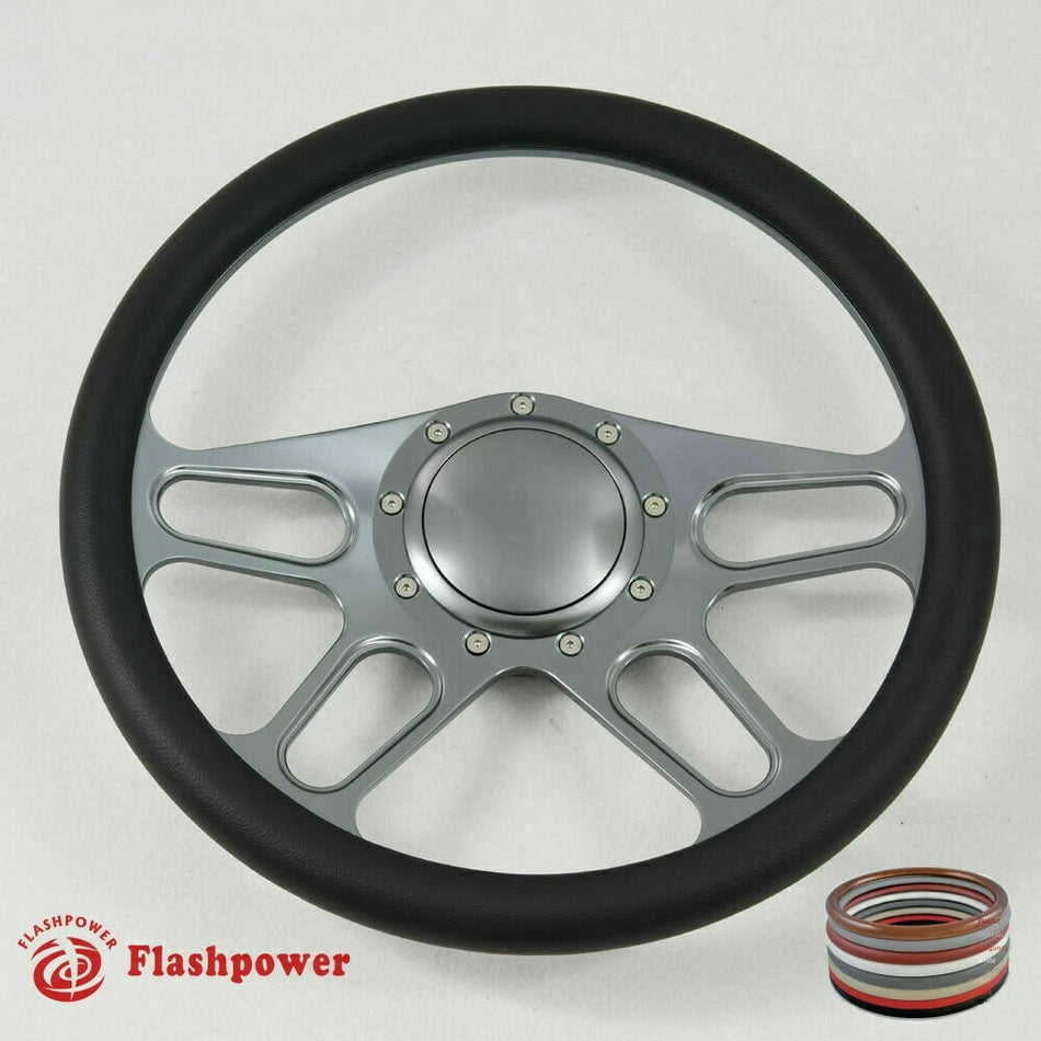FACTORY SECOND: 14" Gun Metal Billet Black Steering Wheel W/Horn