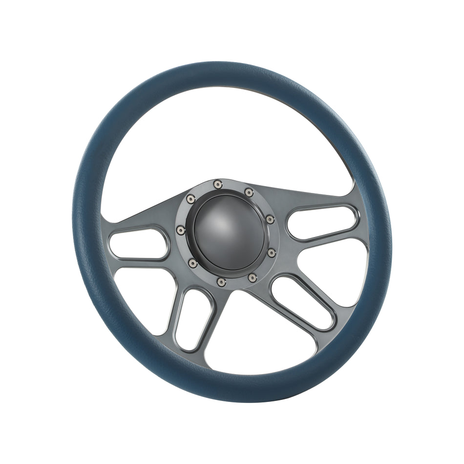 14'' Gun Metal Billet 9 Bolt Trickster Steering Wheel Caprice GM Chevy Impala W/Horn
