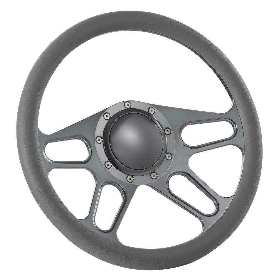 14'' Gun Metal Billet 9 Bolt Trickster Steering Wheel Caprice GM Chevy Impala W/Horn