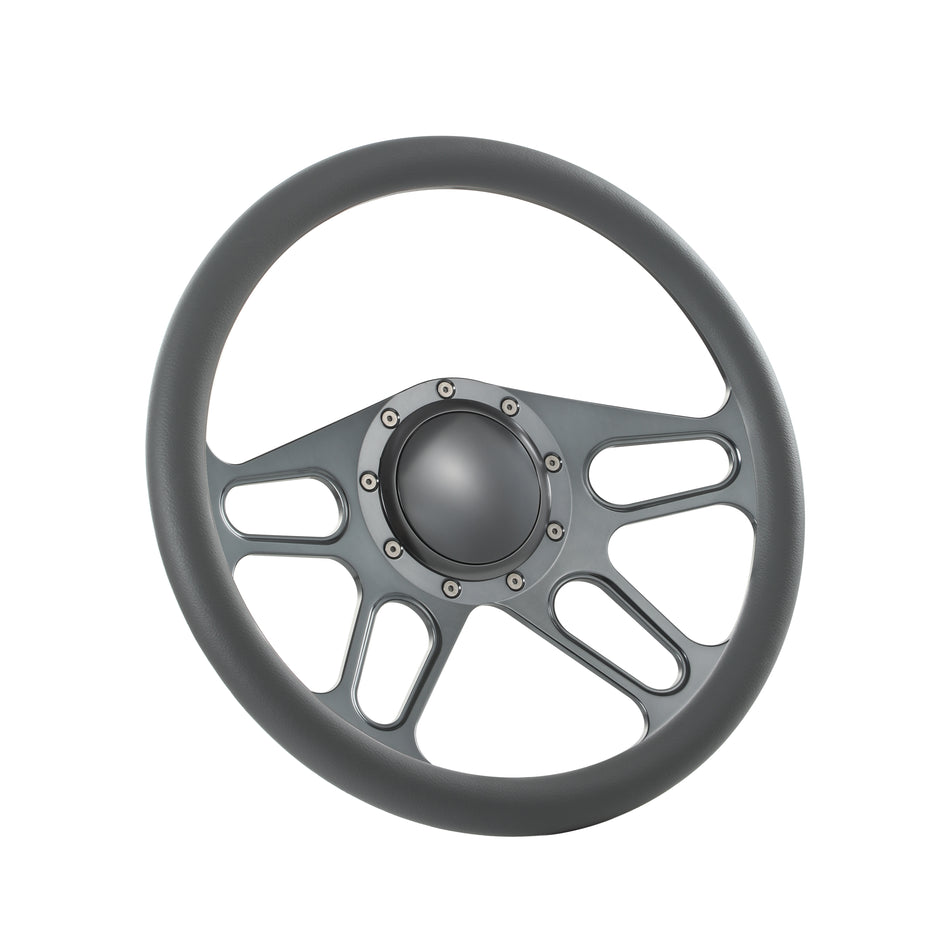 14'' Gun Metal Billet 9 Bolt Trickster Steering Wheel Caprice GM Chevy Impala W/Horn