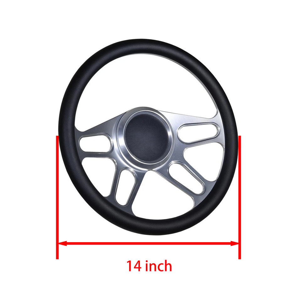 Flashpower 14'' Marine Boat Steering Wheel Satin Trickster style with Black Half Wrap and 3/4'' Tapered Keyway Adapter Compatible with Boats