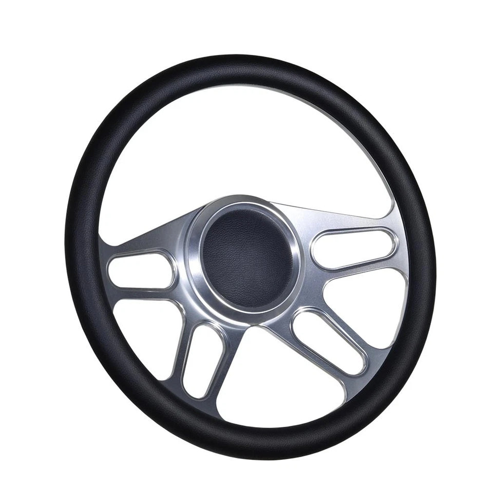 Flashpower 14'' Marine Boat Steering Wheel Satin Trickster style with Black Half Wrap and 3/4'' Tapered Keyway Adapter Compatible with Boats