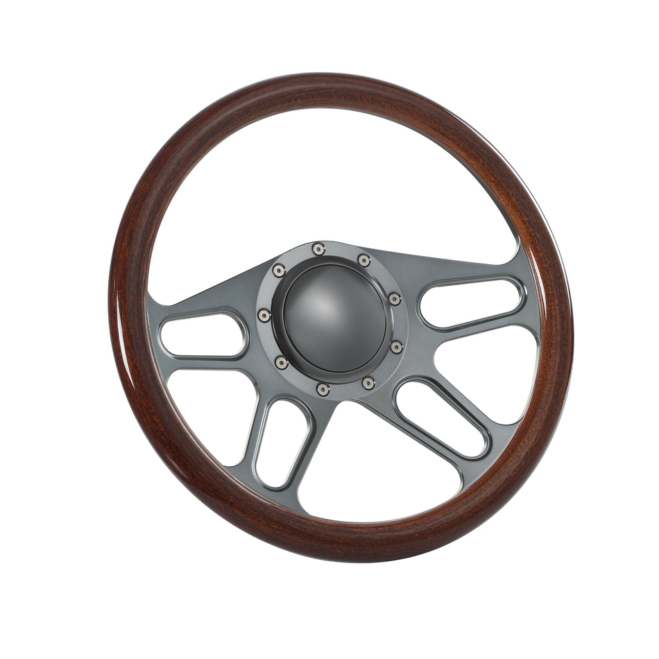 14'' Gun Metal Billet 9 Bolt Trickster Steering Wheel Caprice GM Chevy Impala W/Horn
