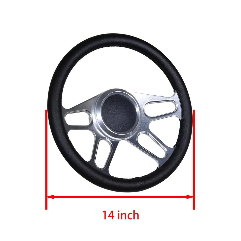 Flashpower 14'' Marine Boat Steering Wheel Satin Trickster style with Black Full Wrap and 3/4'' Tapered Keyway Adapter Compatible with Boats