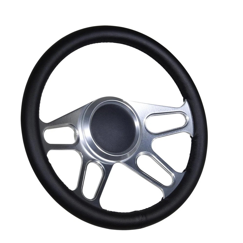 Flashpower 14'' Marine Boat Steering Wheel Satin Trickster style with Black Full Wrap and 3/4'' Tapered Keyway Adapter Compatible with Boats