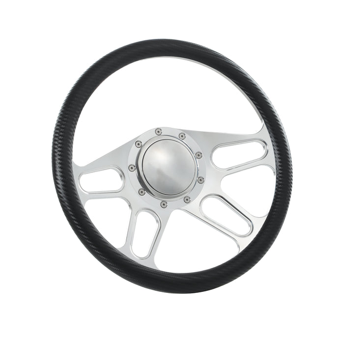 14'' Billet 9-Bolt Trickster Lenkräder, halb ummantelt, für Bronco, F150, Mercury, Capri und Lincoln, mit Hupe, poliert