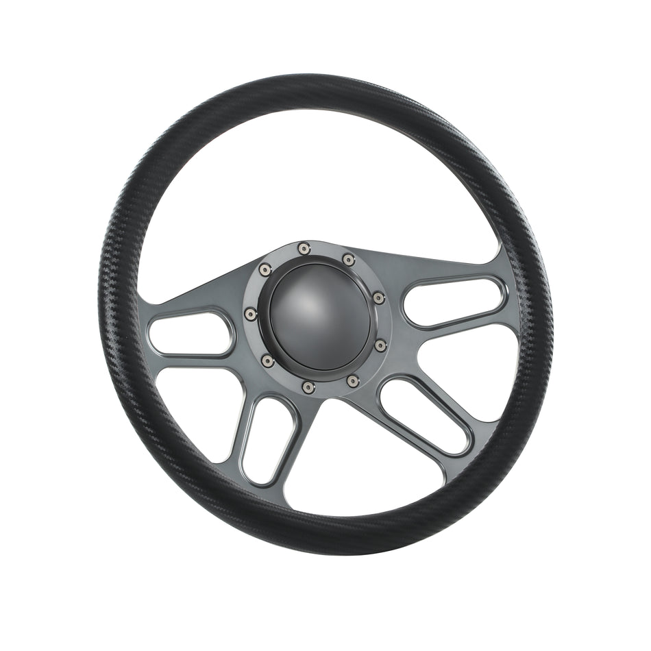 14'' Gun Metal Billet 9 Bolt Trickster Steering Wheel Caprice GM Chevy Impala W/Horn