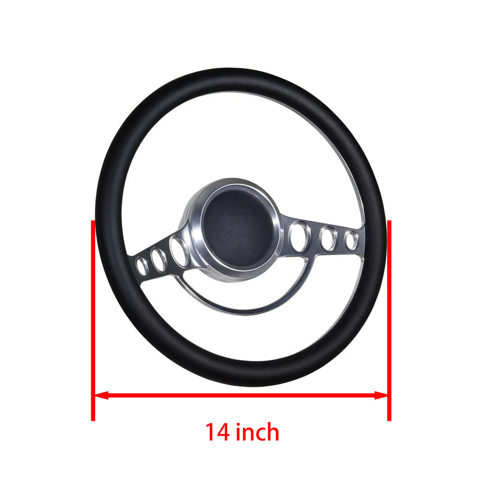 Flashpower 14'' Marine Boat Steering Wheel Satin Good Times style with Black Half Wrap and 3/4'' Tapered Keyway Adapter Compatible with Boats