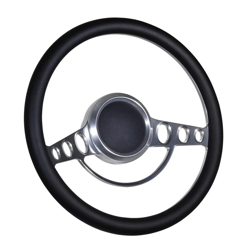 Flashpower 14'' Marine Boat Steering Wheel Satin Good Times style with Black Half Wrap and 3/4'' Tapered Keyway Adapter Compatible with Boats