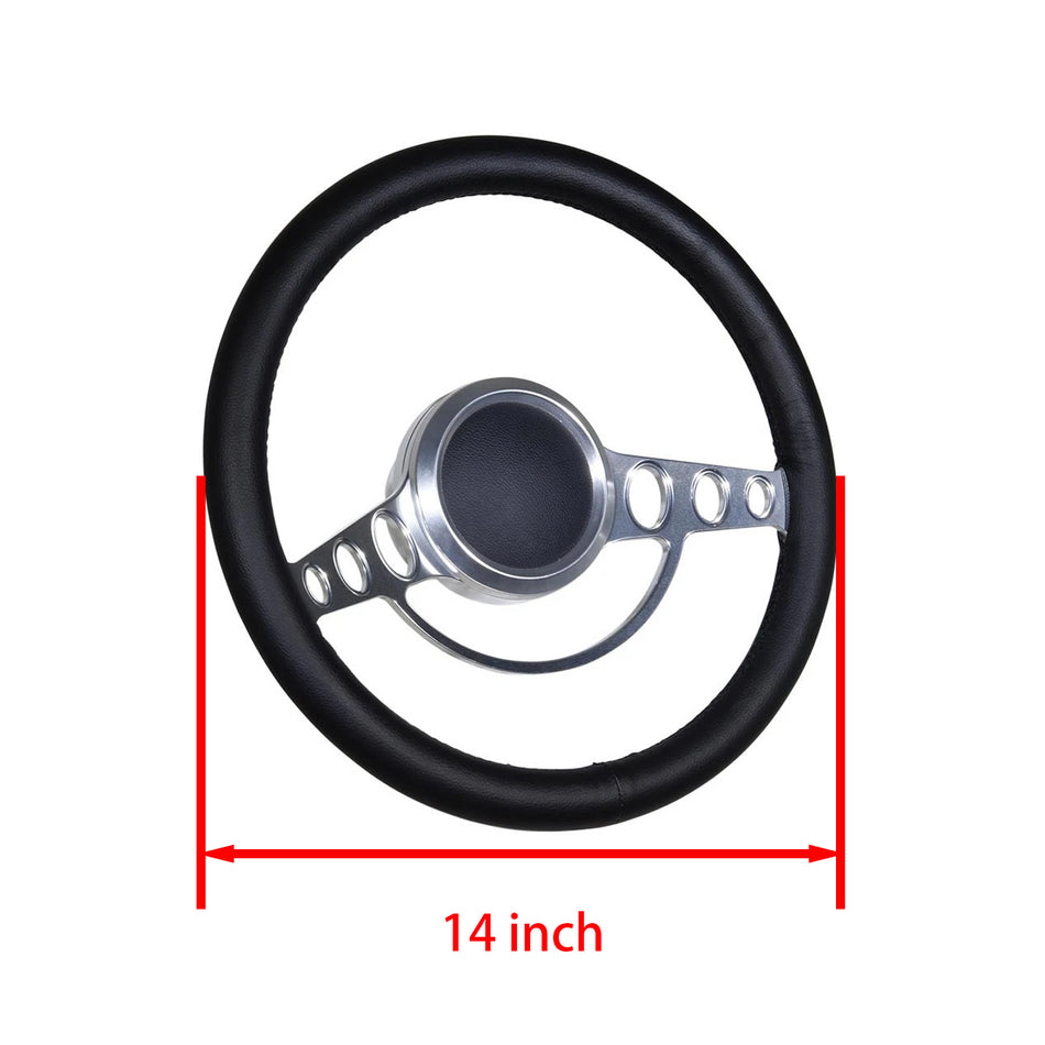 Flashpower 14'' Marine Boat Steering Wheel Satin Good Times style with Black Full Wrap and 3/4'' Tapered Keyway Adapter Compatible with Boats