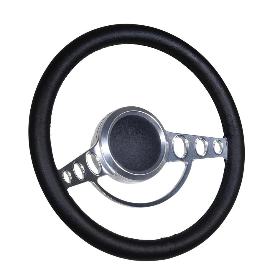 Flashpower 14'' Marine Boat Steering Wheel Satin Good Times style with Black Full Wrap and 3/4'' Tapered Keyway Adapter Compatible with Boats