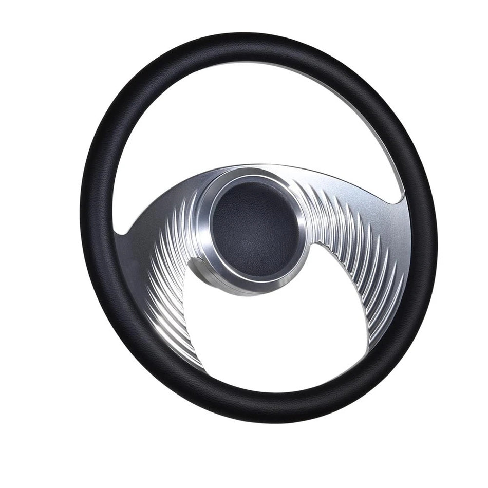 Flashpower 14'' Marine Boat Steering Wheel Satin Hawk style with Black Half Wrap and 3/4'' Tapered Keyway Adapter Compatible with Boats