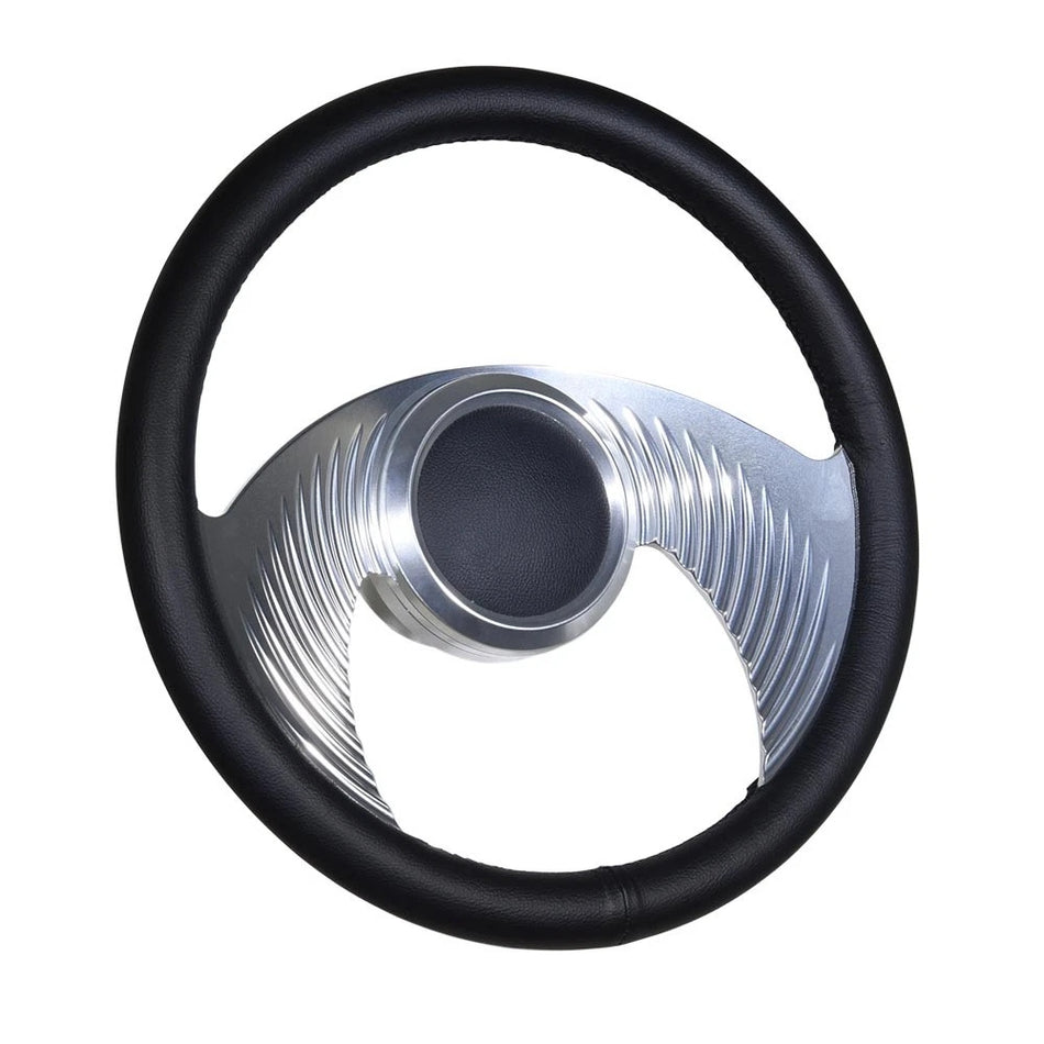 Flashpower 14'' Marine Boat Steering Wheel Satin Hawk style with Black Full Wrap and 3/4'' Tapered Keyway Adapter Compatible with Boats