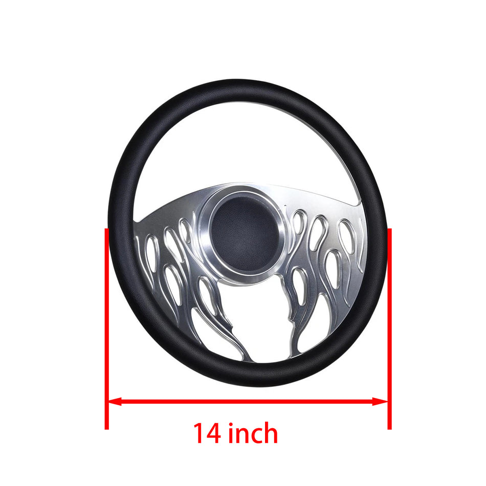 Flashpower 14'' Marine Boat Steering Wheel Satin Flames style with Black Half Wrap and 3/4'' Tapered Keyway Adapter Compatible with Boats