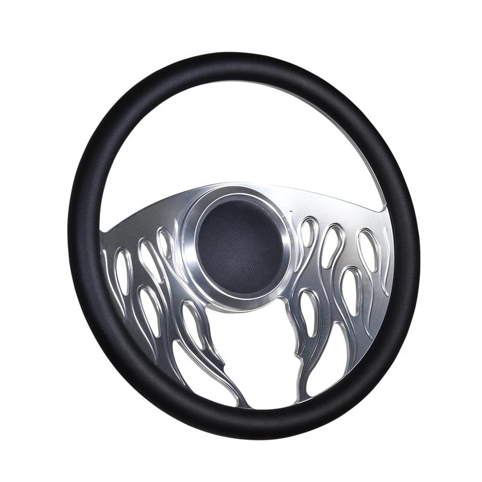 Flashpower 14'' Marine Boat Steering Wheel Satin Flames style with Black Half Wrap and 3/4'' Tapered Keyway Adapter Compatible with Boats