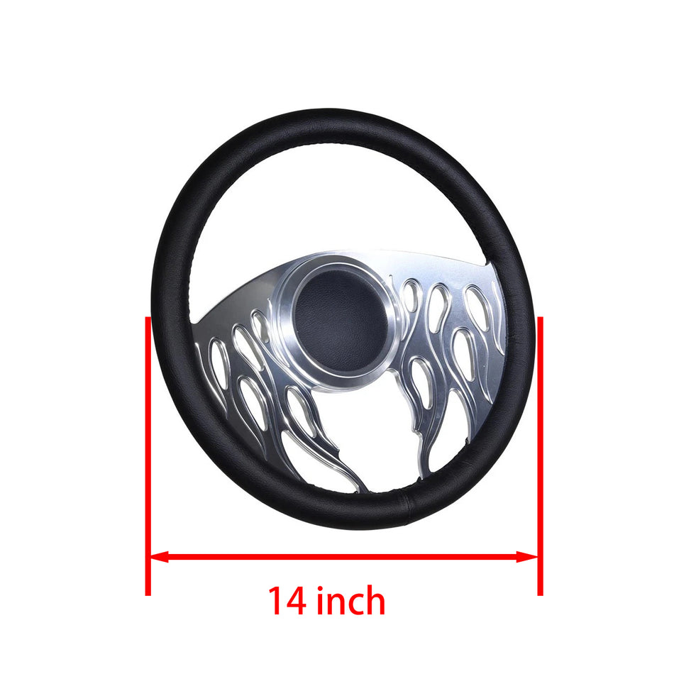 Flashpower 14'' Marine Boat Steering Wheel Satin Flames style with Black Full Wrap and 3/4'' Tapered Keyway Adapter Compatible with Boats