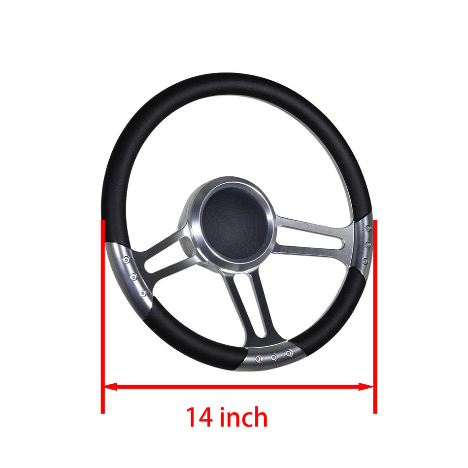 Flashpower 14'' Marine Boat Steering Wheel Satin Trinity style with Black Half Wrap and 3/4'' Tapered Keyway Adapter Compatible with Boats