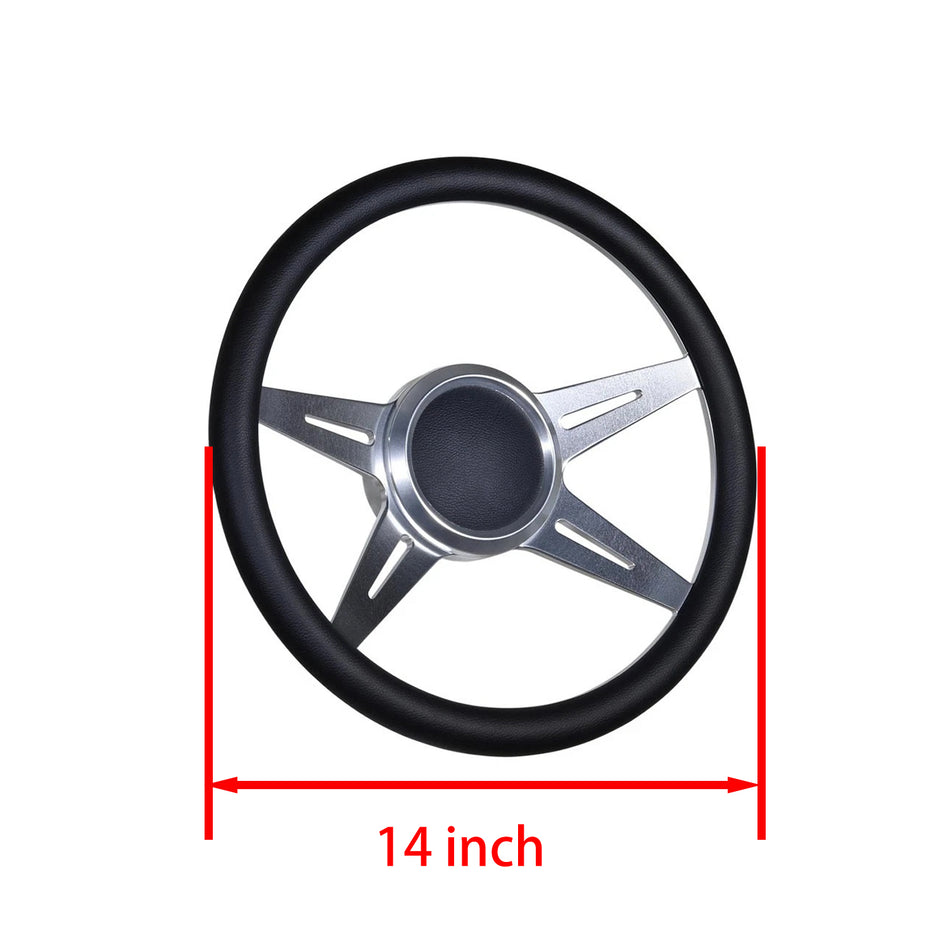 Flashpower 14'' Marine Boat Steering Wheel Satin Racer style with Black Half Wrap and 3/4'' Tapered Keyway Adapter Compatible with Boats