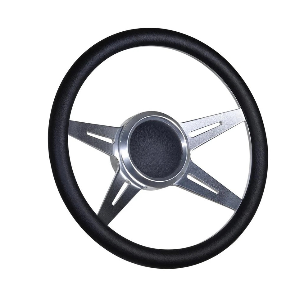 Flashpower 14'' Marine Boat Steering Wheel Satin Racer style with Black Half Wrap and 3/4'' Tapered Keyway Adapter Compatible with Boats