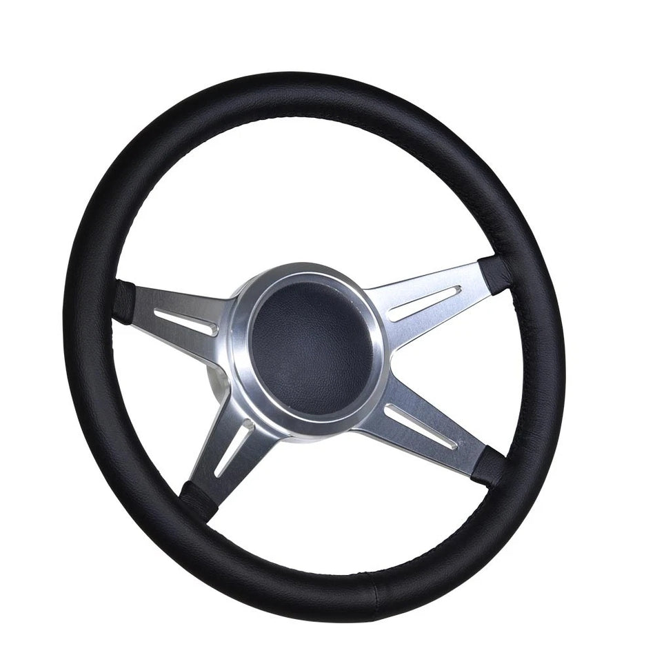 Flashpower 14'' Marine Boat Steering Wheel Satin Racer style with Black Full Wrap and 3/4'' Tapered Keyway Adapter Compatible with Boats