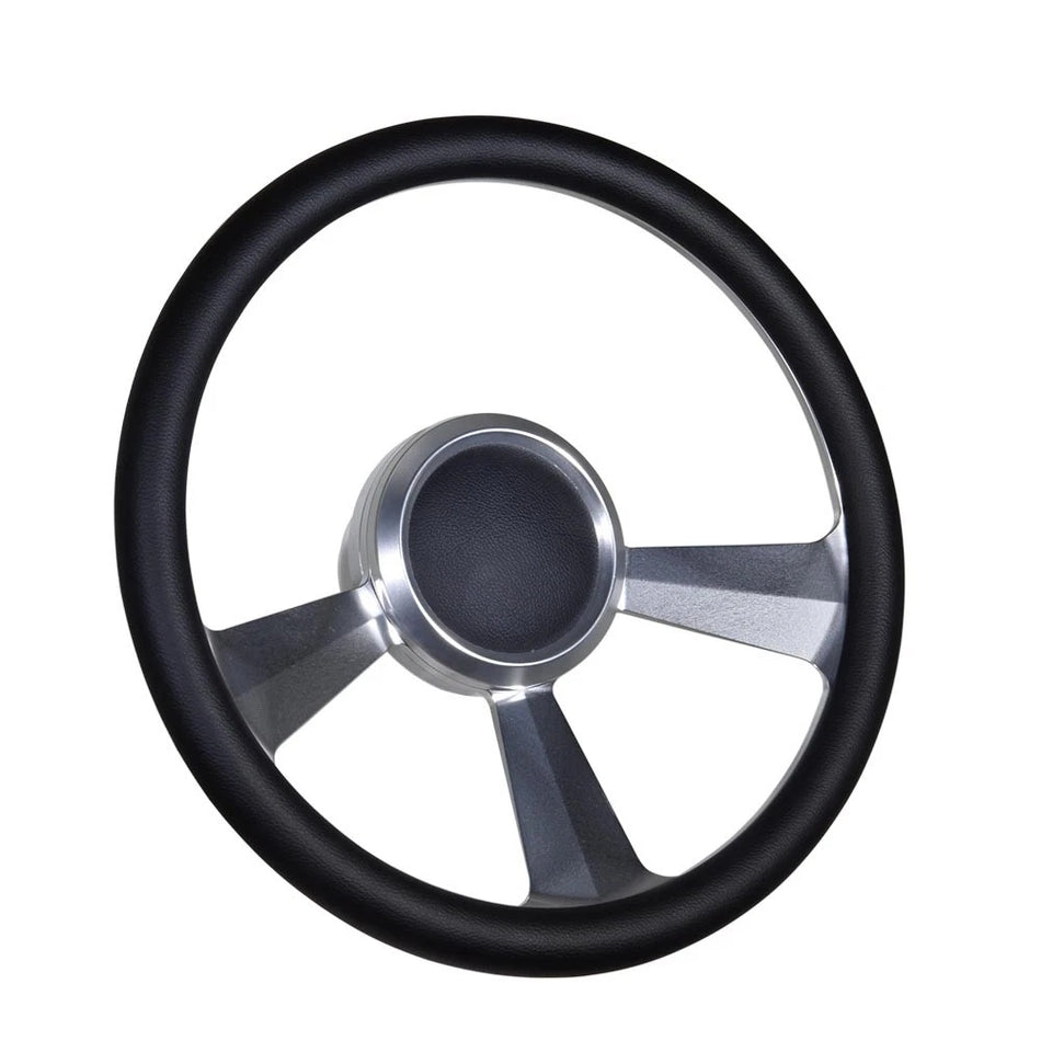 Flashpower 14'' Marine Boat Steering Wheel Satin Radiant style with Black Half Wrap and 3/4'' Tapered Keyway Adapter Compatible with Boats