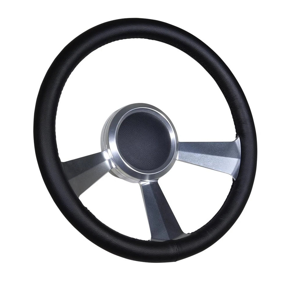 Flashpower 14'' Marine Boat Steering Wheel Satin Radiant style with Black Full Wrap and 3/4'' Tapered Keyway Adapter Compatible with Boats