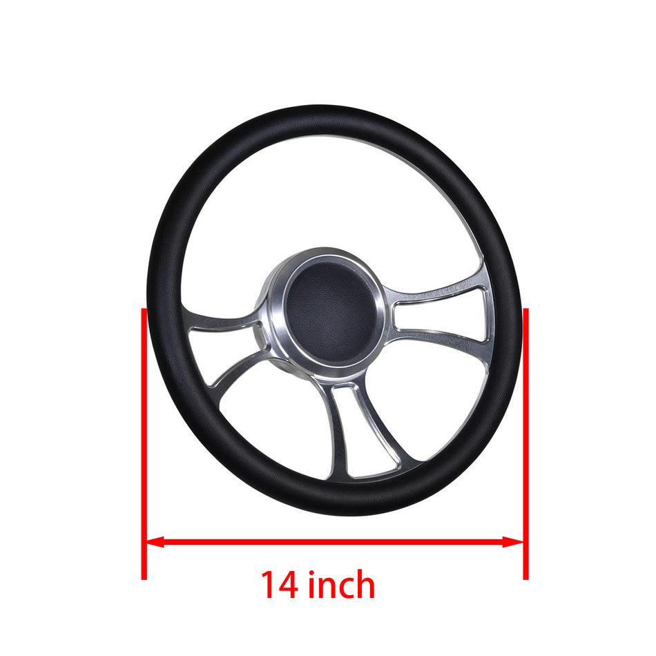 Flashpower 14'' Marine Boat Steering Wheel Satin Viral style with Black Half Wrap and 3/4'' Tapered Keyway Adapter Compatible with Boats