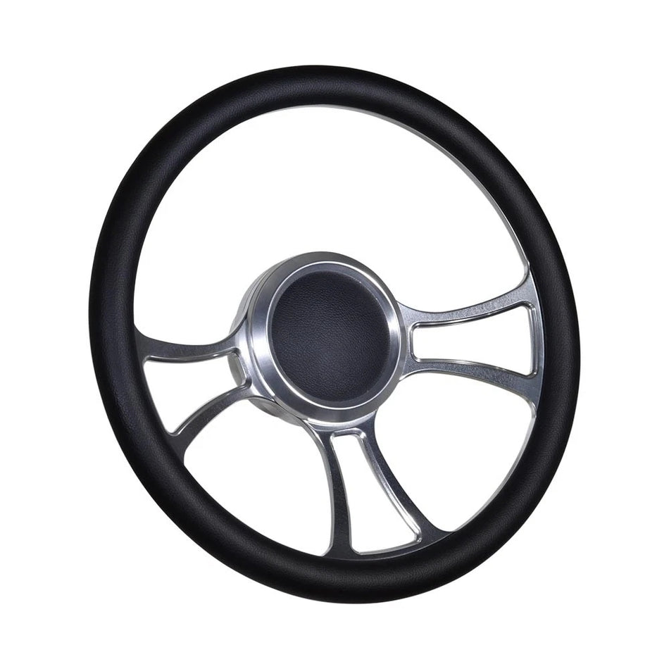 Flashpower 14'' Marine Boat Steering Wheel Satin Viral style with Black Half Wrap and 3/4'' Tapered Keyway Adapter Compatible with Boats