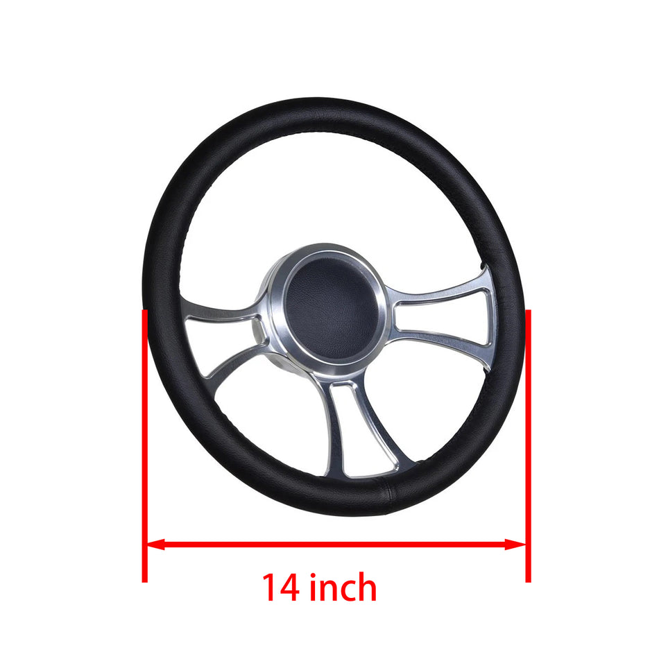 Flashpower 14'' Marine Boat Steering Wheel Satin Viral style with Black Full Wrap and 3/4'' Tapered Keyway Adapter Compatible with Boats