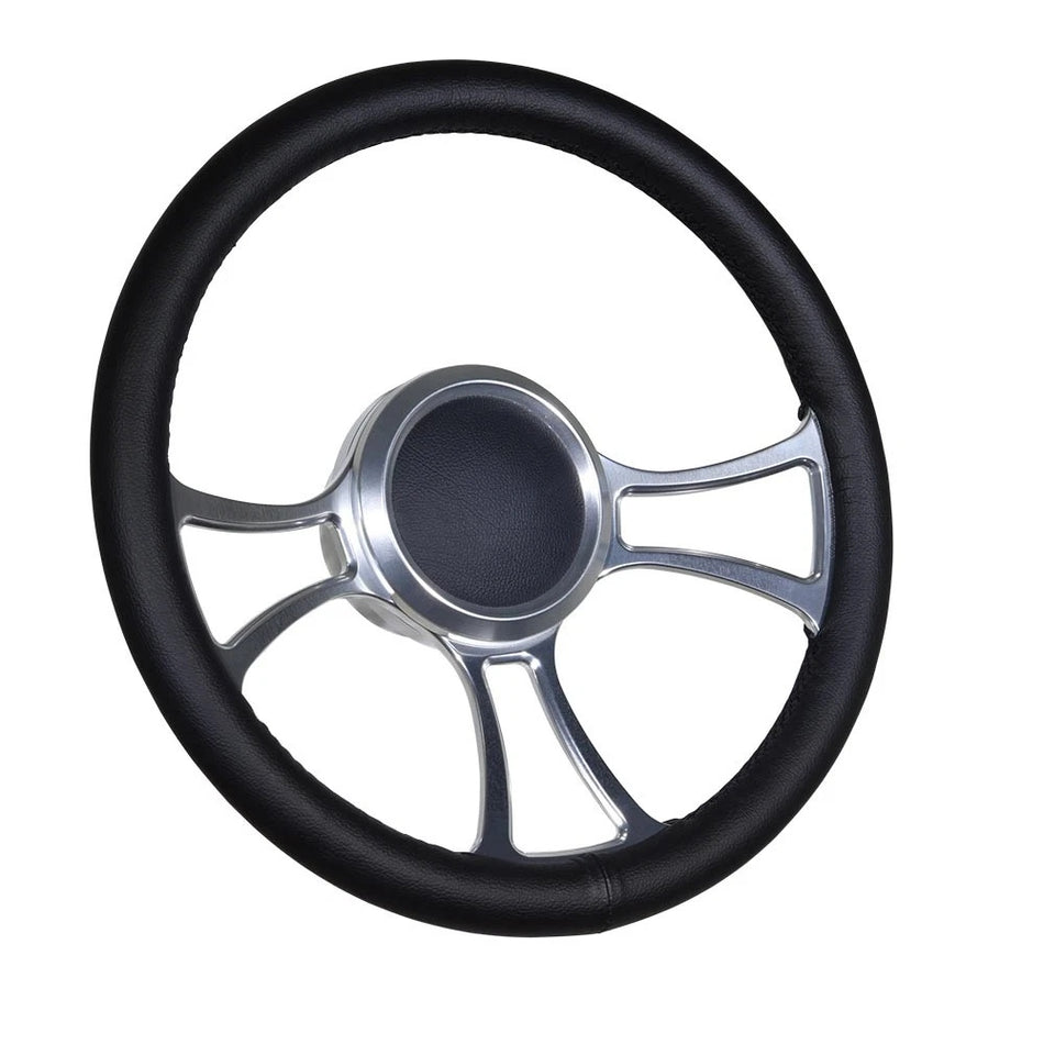 Flashpower 14'' Marine Boat Steering Wheel Satin Viral style with Black Full Wrap and 3/4'' Tapered Keyway Adapter Compatible with Boats