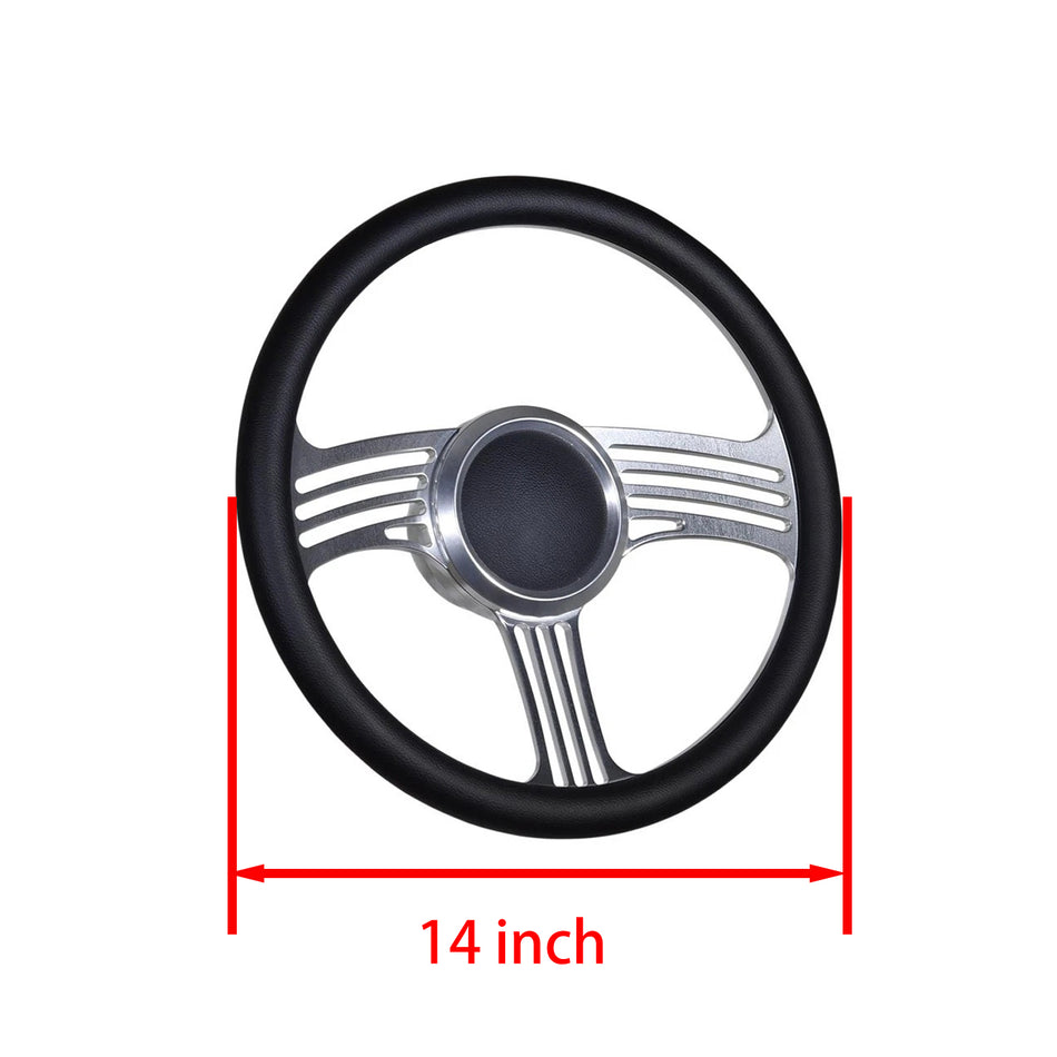 Flashpower 14'' Marine Boat Steering Wheel Satin Zephyr style with Black Half Wrap and 3/4'' Tapered Keyway Adapter Compatible with Boats