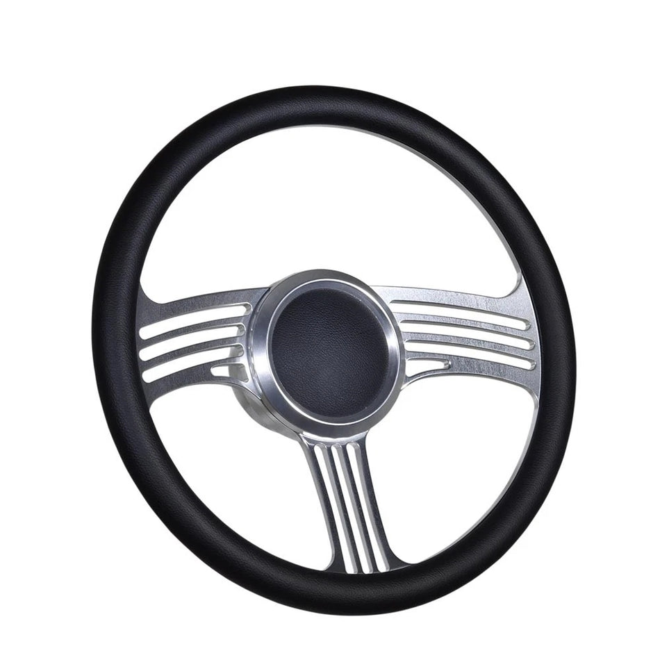 Flashpower 14'' Marine Boat Steering Wheel Satin Zephyr style with Black Half Wrap and 3/4'' Tapered Keyway Adapter Compatible with Boats