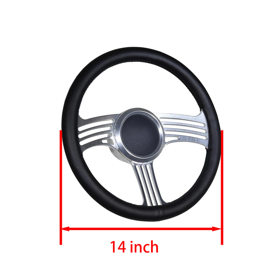 Flashpower 14" Marine Boat Steering Wheel Satin Zephyr style with Black Full Wrap and 3/4" Tapered Keyway Adapter Compatible with Boats