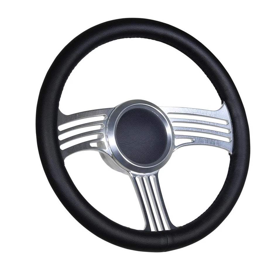 Flashpower 14" Marine Boat Steering Wheel Satin Zephyr style with Black Full Wrap and 3/4" Tapered Keyway Adapter Compatible with Boats