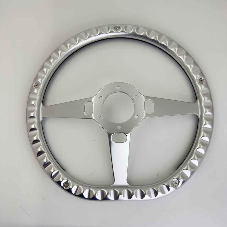 FACTORY SECOND: 14'' D Type Billet Tanson VI Steering Wheel Black Half Wrap W/ Horn Button