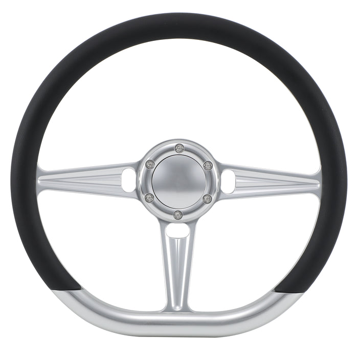 14'' D-Type Billet Tanson VI Lenkrad, halbseitig ummantelt, für Muscle-Cars und GMCs, mit Hupenknopf
