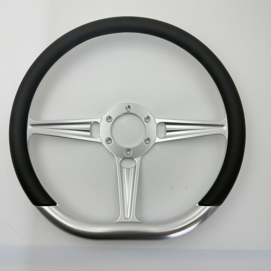 FACTORY SECOND: 14'' D Type Billet Tanson VI Steering Wheel Black Half Wrap W/ Horn Button