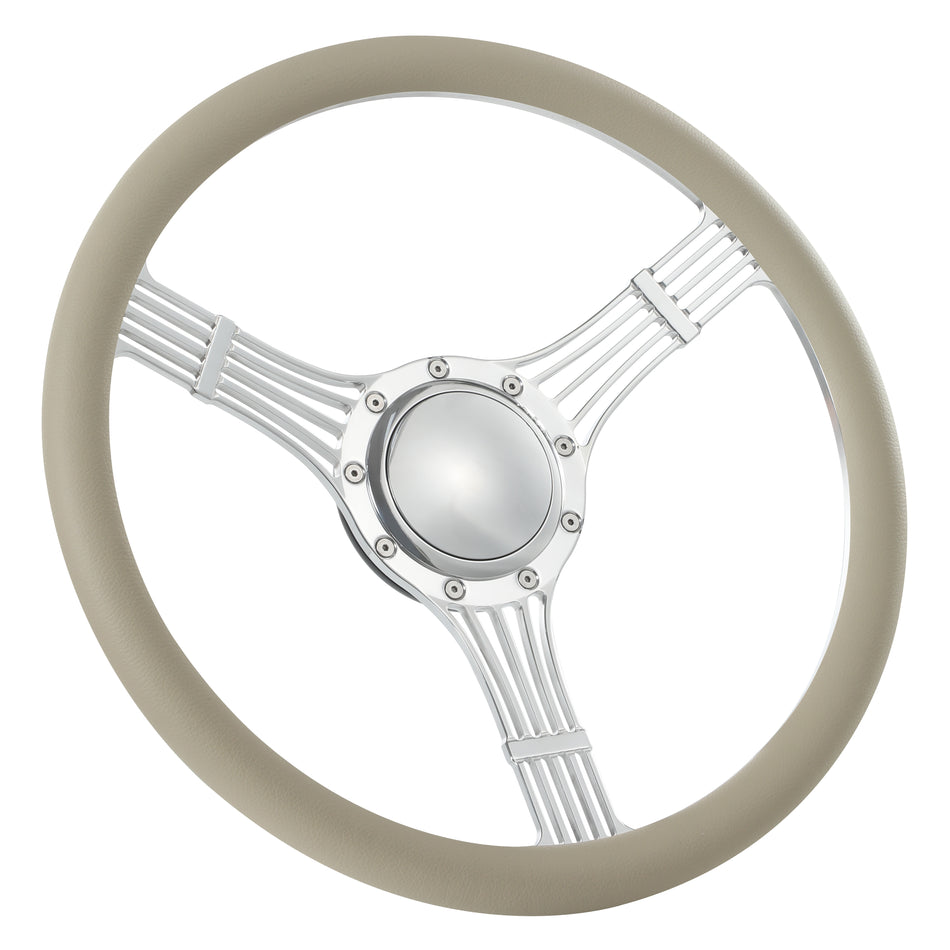 15.5'' Billet 9 Bolt Banjo Steering Wheels Half Wrap Restoration Chevy Ford Mopar with Hprn Button Polished