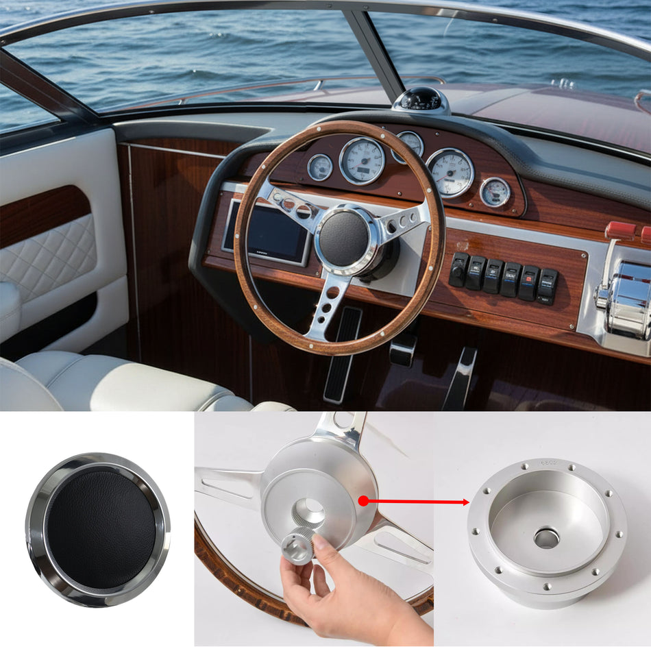 Flashpower 15 Inch Marine Boat 9 Bolt Steering Wheel 6061-T6 Aluminum Polished Finish with Adapter and Horn Button Compatible with Most Boats, Speedboats, Yachts and Classic Automotive Replacements